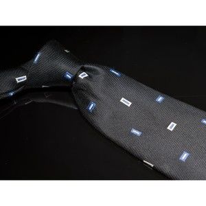 Brooks Brothers Makers 100% Silk Tie Black Blue Foulard Men's Designer Necktie